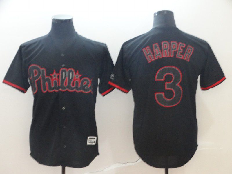 Men Philadelphia Phillies 3 Harper Black Game MLB Jerseys